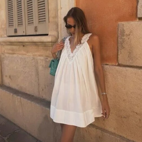 Helsa Dresses & Skirts - Helsa Mini Dress With Lace in Tech Poplin in White, size small, nwot